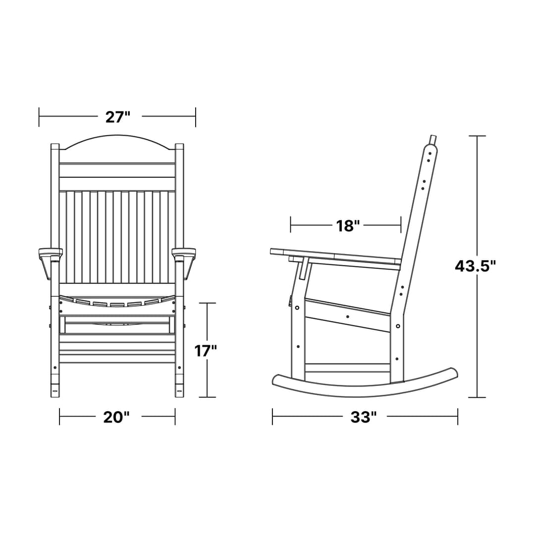 Heritage Traditional Rocking Chair dimensions diagram