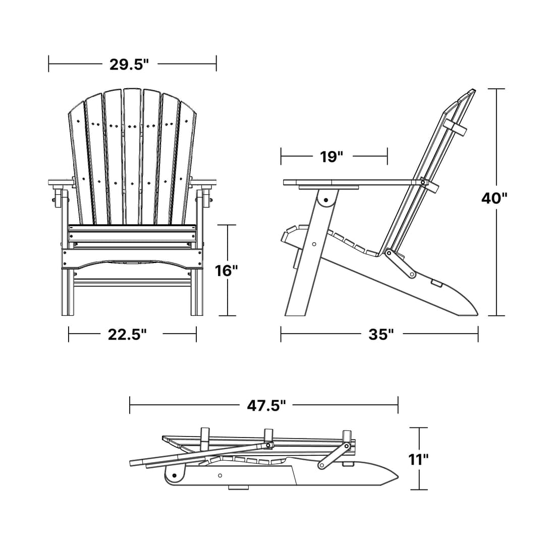 Heritage Folding Adirondack Chair dimensions diagram