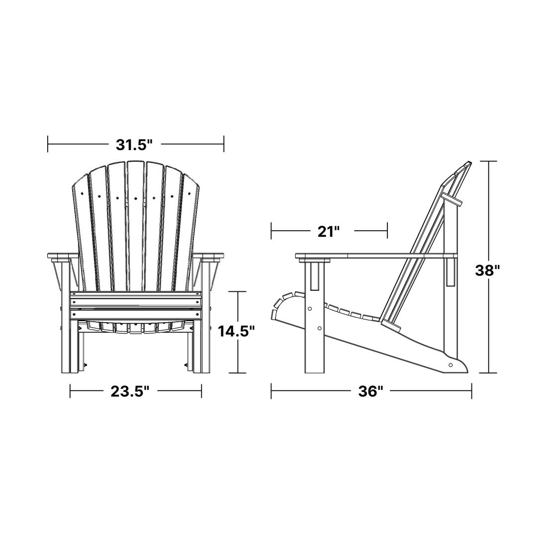 Heritage Sunrise Adirondack Chair dimensions diagram