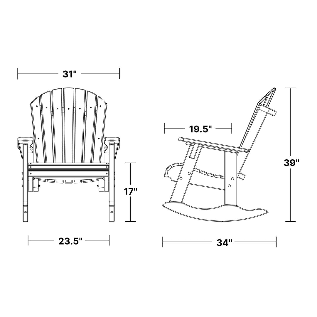 Heritage Adirondack Rocking Chair dimensions diagram