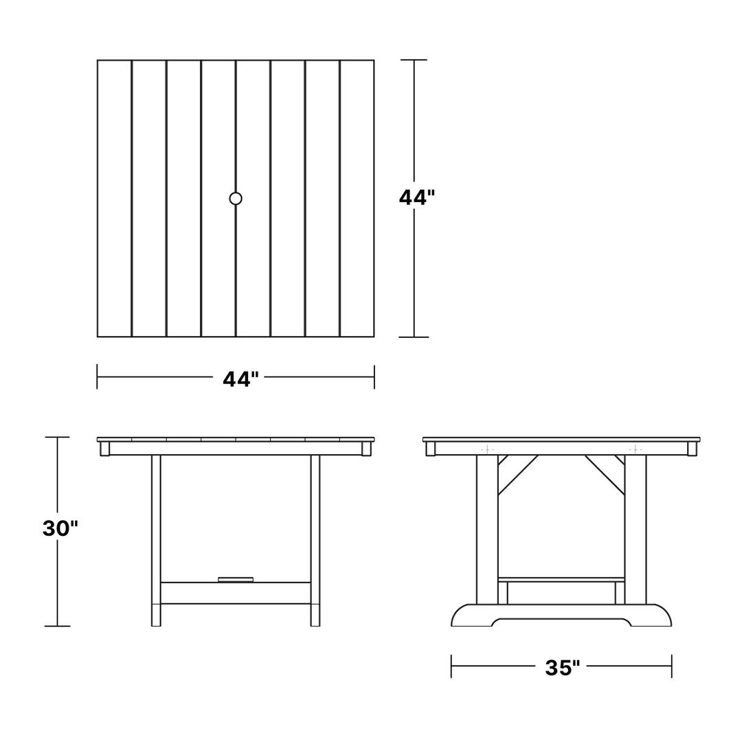 Heritage 44"x44" Dining Table dimensions diagram