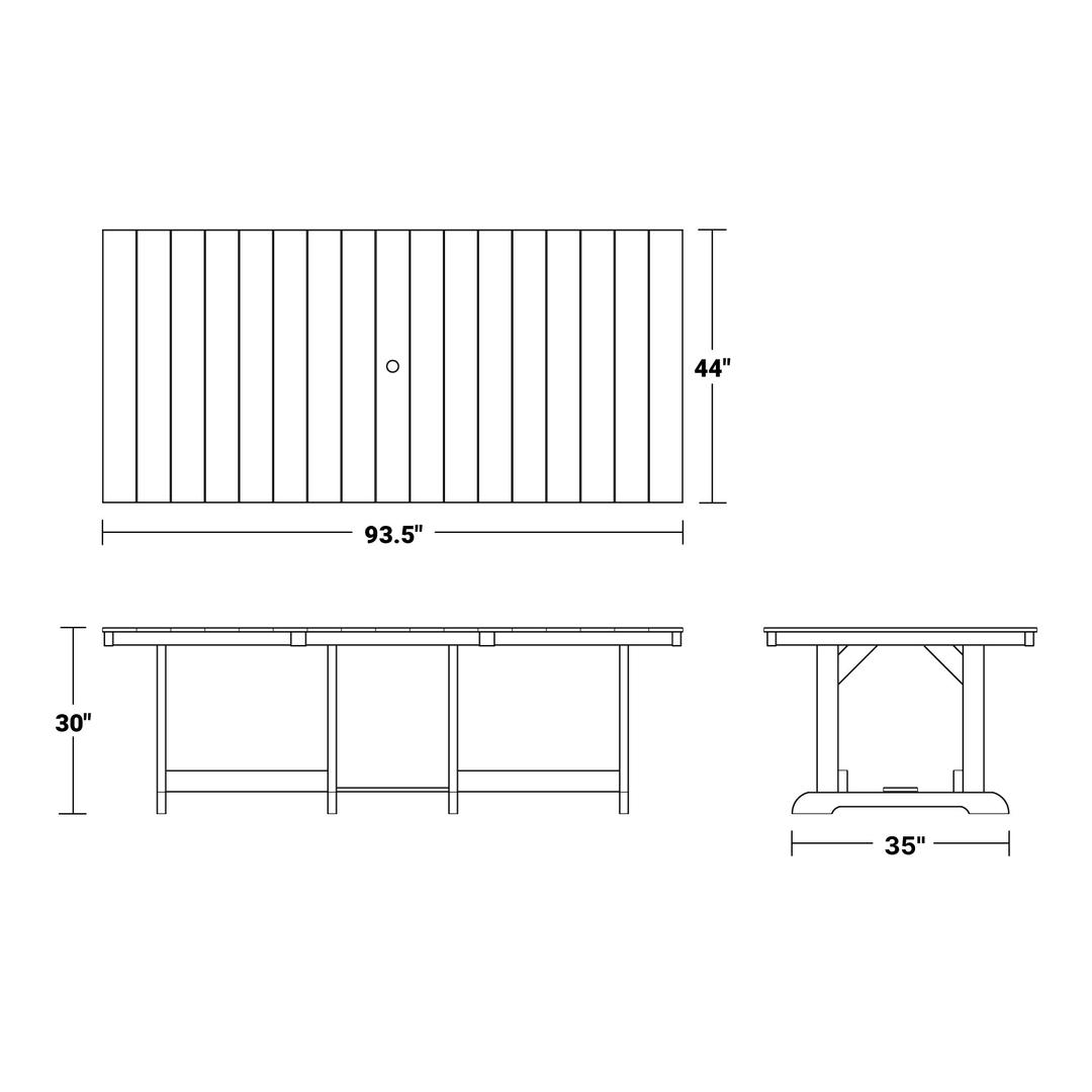 Heritage 44"x94" Dining Table dimensions diagram