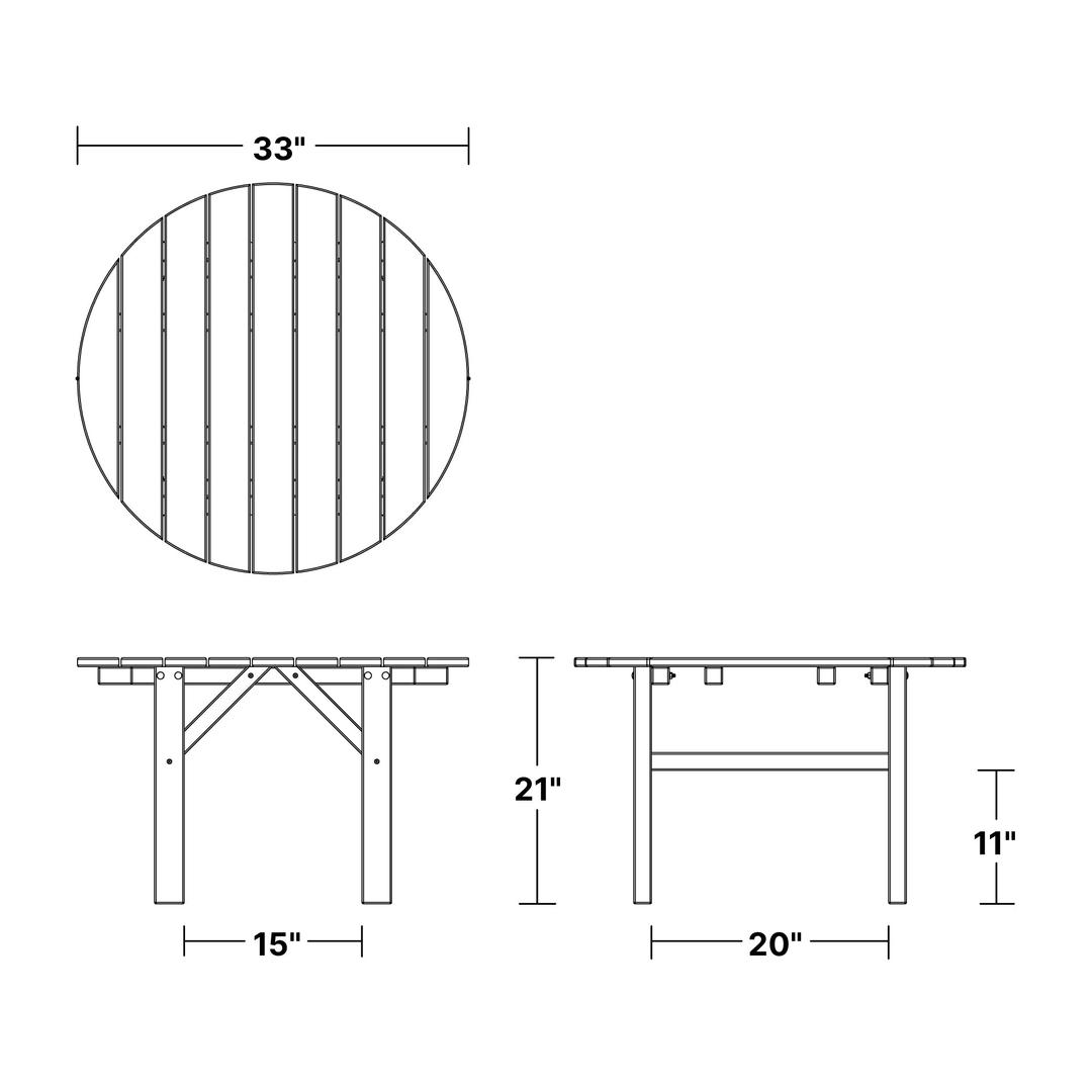 Classic 33" Occasional Table dimensions diagram